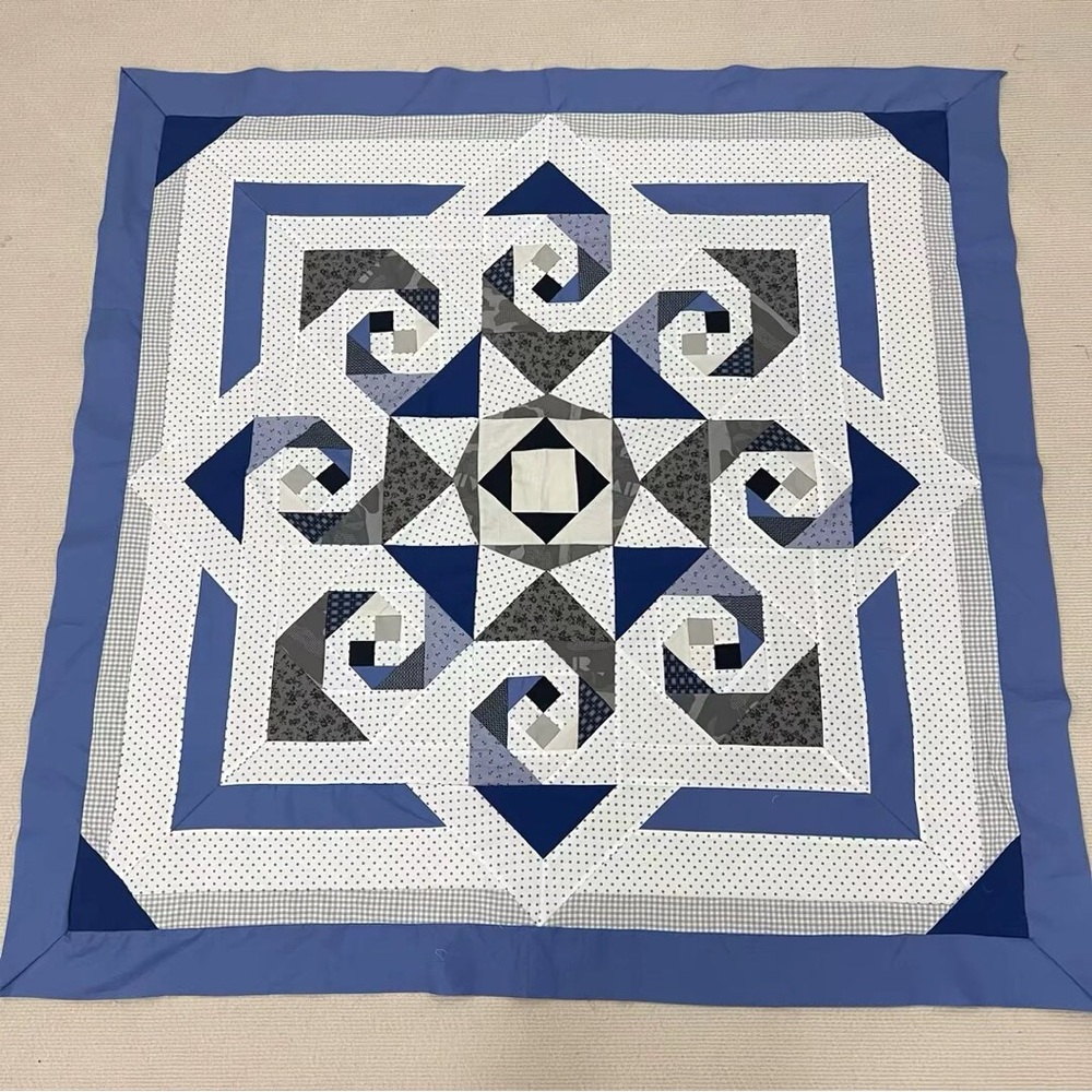 Blue and Gray Geometric Wall Tapestry - Modern Star Quilt Design